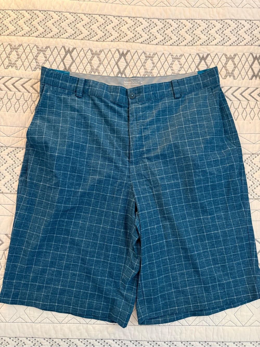 Nike Men's Teal Blue Windowpane Golf Shorts